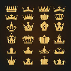 Illustration of a set of gold crowns on a black background