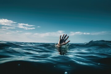 A person's hand emerging from the water, people in distress, drowning incidents, bodies submerged, drowned individuals.

 Generative AI