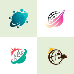 set of planet logos with a simple look and line style, group icons, simple design
