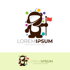 logo of an astronaut carrying a flag, people logo, planet icons