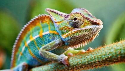 close up macro shot of a chameleon, Head shot of a veiled chameleon, Chamaeleo calyptratus. AI Generated.