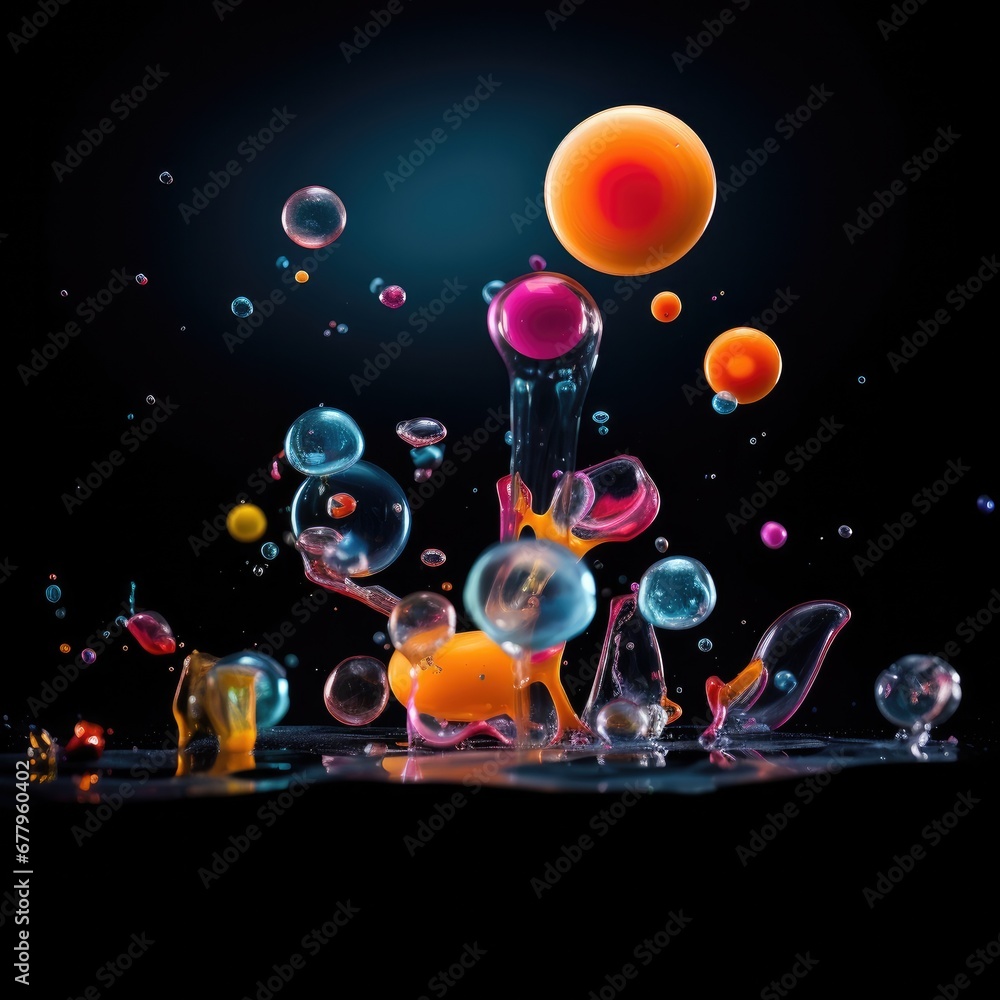 Poster a bunch of bubbles floating in the air. generative ai.