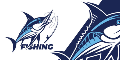 Blue Marlin fishing mascot, marlin fish or sword fish illustration, marlin fish icon, fishing team design