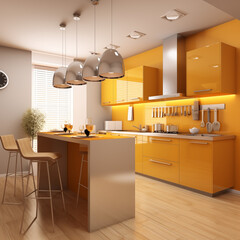 Modern kitchen room Yellows and Oranges tone