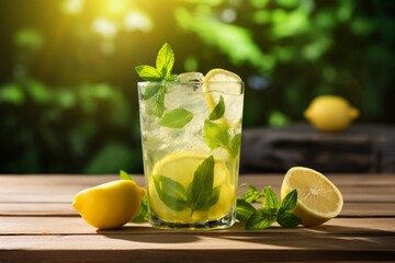 The Perfect Summer Beverage: A Vibrant and Refreshing Basil Lemon Cooler on a Rustic Table