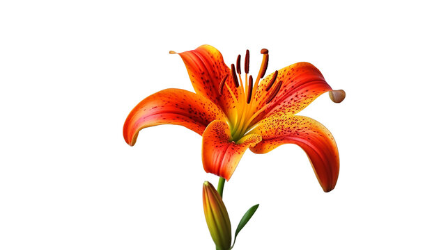Blooming orange lily stem on white background, , PNG Transparency