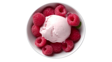 Raspberry ice cream in white bowl overhead shot, PNG Transparency