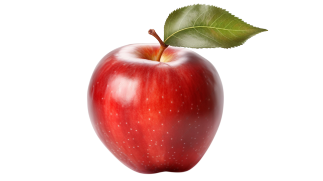 Ripe apple with leaf isolated from transparent background, PNG Transparency