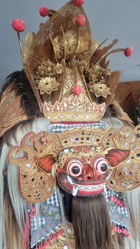 Balinese Barong dance mask. Barong Keris Dance is traditional dance from Bali, Indonesia. Barong represent mythical creature from Balinese Hindu with a form of lion, golden hair and golden crown.
