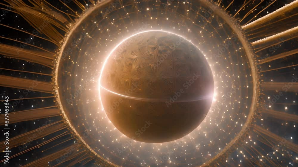 Poster mesmerizing view celestial harmony threads wrapped around sphere, with each thread representing diff