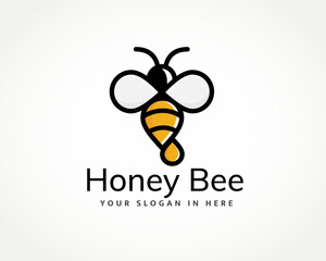 simple flying bee with drop honey logo design template illustration inspiration