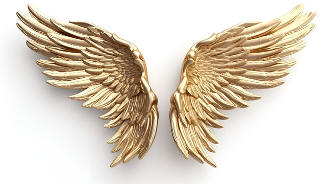 golden wings isolated on white, Wings on a white background with a gold and silver wing
