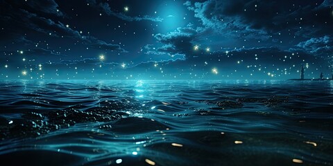 background of fantasy night time sky over water
