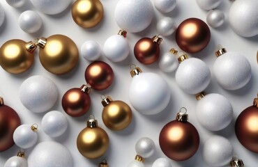 3D rendering of christmas baubles in white snow background
