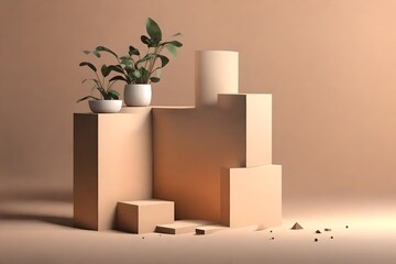 Concept for a simple geometric pedestal in a mockup composition 3D illustration and render. Work the object's route or cut it out