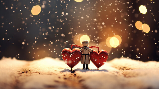 christmas card, heart-shaped decoration for the new year, the concept of winter holiday love december
