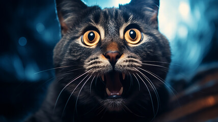 emotion fear, portrait of a cat with big eyes, emotional look of an animal - obrazy, fototapety, plakaty