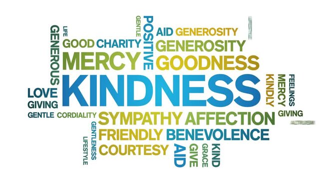 Kindness animated tag word cloud;text design animation kinetic typography seamless loop.