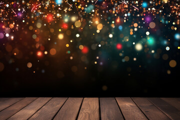 christmas lights on wooden background