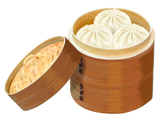 肉まん蒸篭2段蓋付き