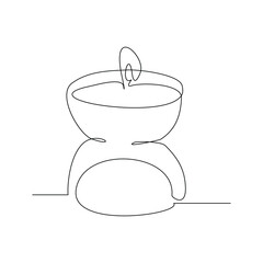 Continuous single line sketch drawing of aromatic therapy romantic burning candle light in glass jar. One line art of beautiful spa candle relaxation vector illustration