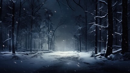 winter scene scenery dark snowfall illustration dusk background, landscape snow, forest tree winter scene scenery dark snowfall - obrazy, fototapety, plakaty