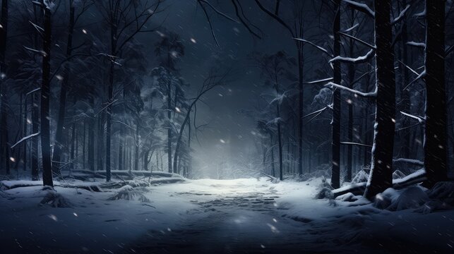 winter scene scenery dark snowfall illustration dusk background, landscape snow, forest tree winter scene scenery dark snowfall