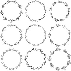 A set with hand-drawn elements of flower frames