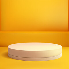 Set of yellow and white round corner cube pedestal podium. Minimal wall scene. Pastel color abstract room design.