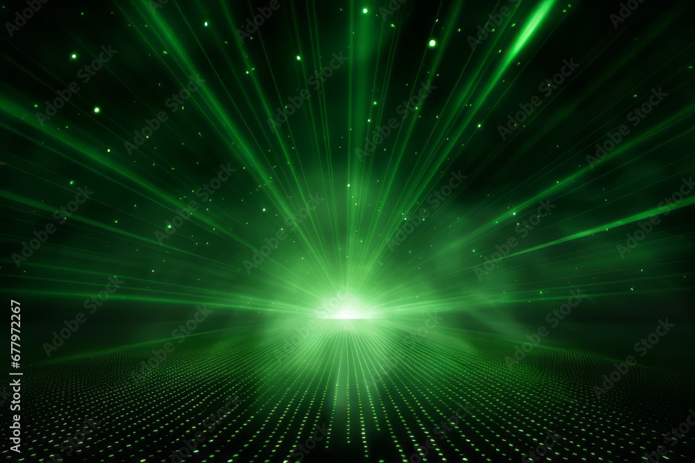 Wall mural shining green stars background with light rays, abstract light background with bokeh
