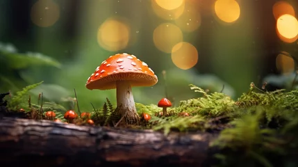 Cercles muraux Photographie macro wild forest bokeh decoration close illustration background texture, natural mushroom, fungi macro wild forest bokeh decoration close