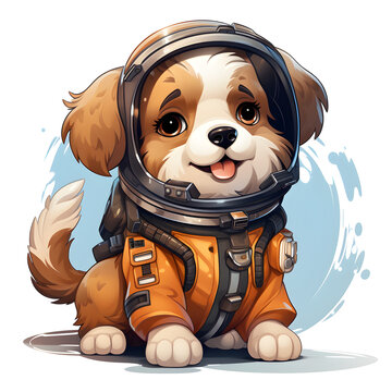cartoon of a dog in an astronaut costume, big eyes, cute, white background
