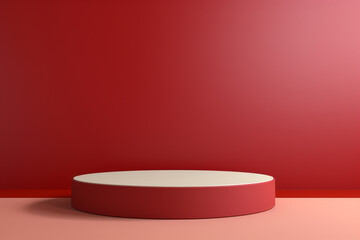 3d render of red podium on red background. Minimal concept.