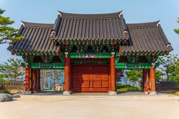Front view of Korean-styled detailed architecture of the main entrance
