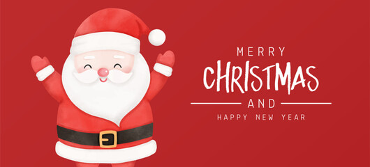Merry Christmas and happy new year greeting card with cute Santa Claus. Vector illustration