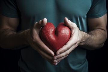 a man holding up a heart close up style