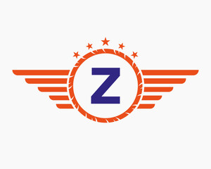 Initial Wing Logo On Letter Z For Transportation Logo With Star And Speed Symbol