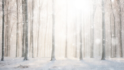 Fototapeta premium winter background, landscape in snowfall, trees in the forest nature view in cold weather, white abstract seasonal nature background january calendar