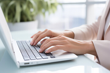 hands typing on a keyboard on the desk bokeh style background