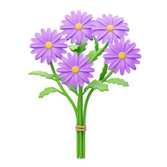 Aster Bunch Bouquet 3D Icon