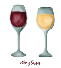 Watercolor illustration of glass with red wine.. Isolated on a white background. For designs, for hanukkah celebration