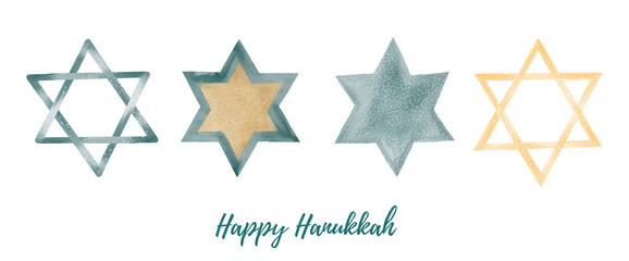 Watercolor illustrations of david stars. Isolated on a white background. For designs, for hanukkah celebration