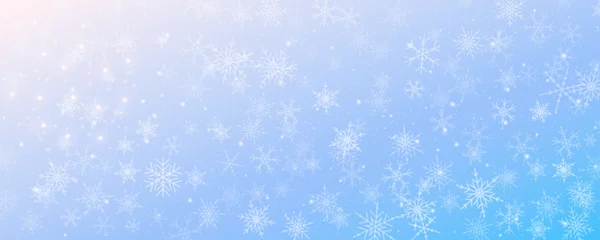 Fotobehang Snowflakes winter Christmas vector background. Blue and white frost sky. Gradient cold blizzard landscape. © Chorna_L