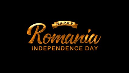 Happy Romania Independence Day Text Animation on Gold Color. Great for Romania Independence Day Celebrations, for banner, social media feed wallpaper stories