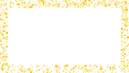 ランダムな大きさの数色のカラフルなフチ線ありの正方形が周囲に散りばめられたフレームの画像素材　透過PNG／JPEG白背景　16:9　オレンジ