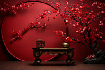 Fototapeta na wymiar Chinese New Year Background with tree and red color