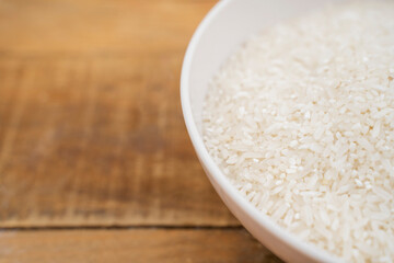 Macro shot of Bown of white rice