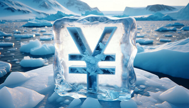 Yen Symbol Encased in Clear Iceberg