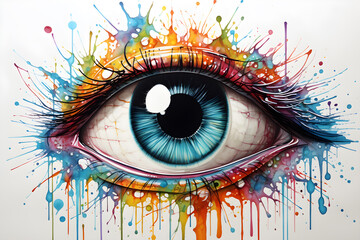 Big eyes come in abstract and artistic concepts. Use wet watercolors that look bright.