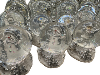 Many Snow-balls Toy Glass Ball Santa Claus, production of new year glass balls, perfect Christmas background